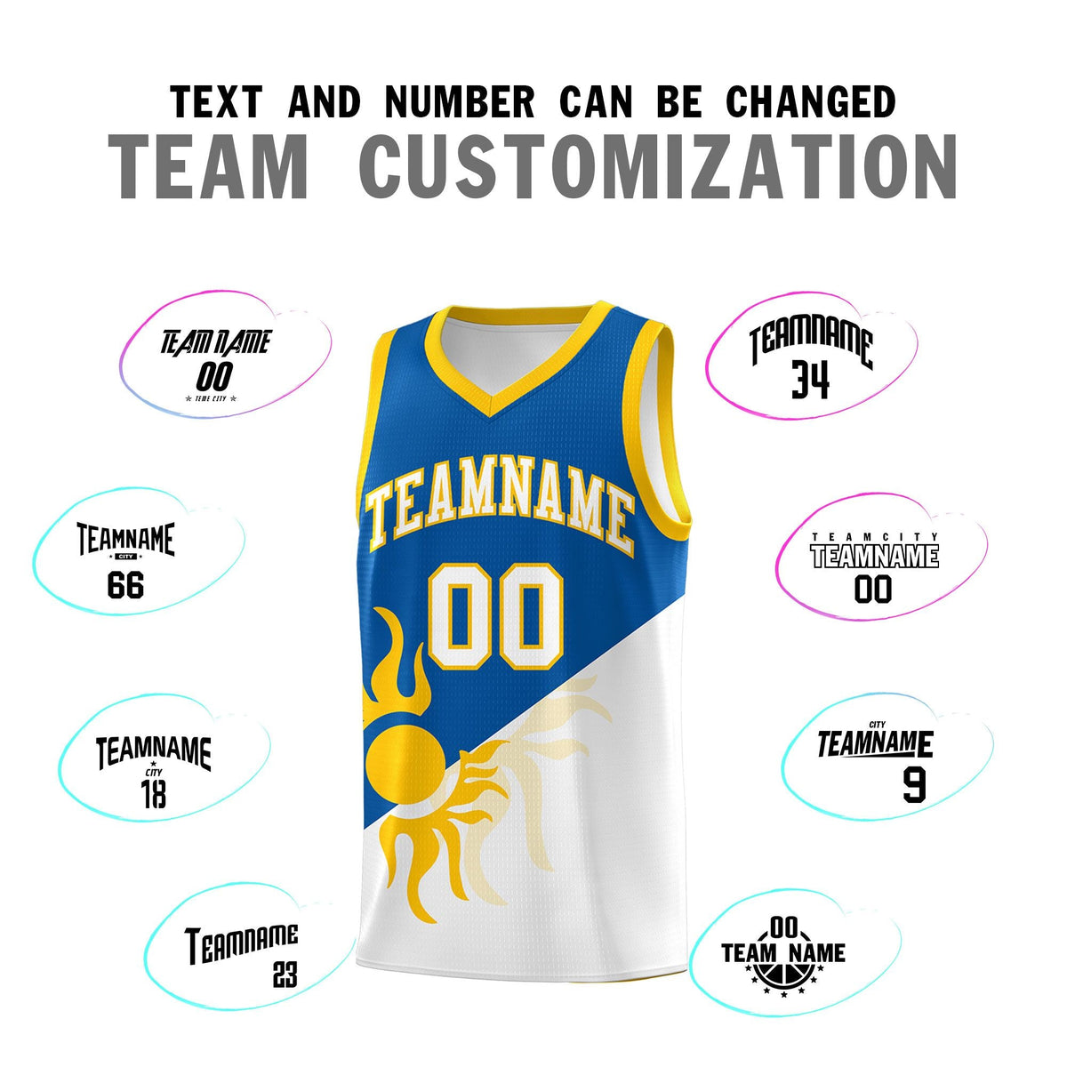 Custom Youth Basketball Jerseys - Royal White Radiant Sun Design Two Tone Uniforms