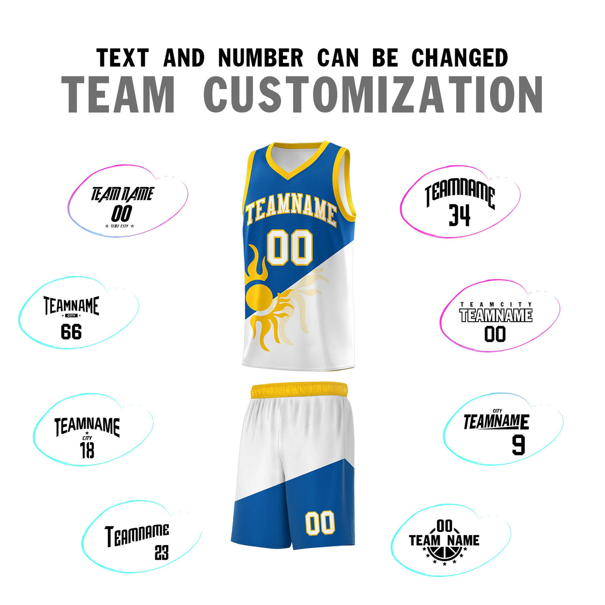 Custom Youth Basketball Jerseys - Royal White Radiant Sun Design Two Tone Uniforms