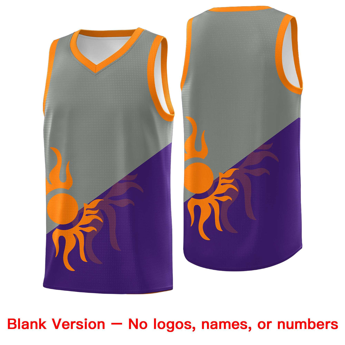 Custom Youth Basketball Jerseys - Gray Purple Sunburst Design Two Tone Uniforms