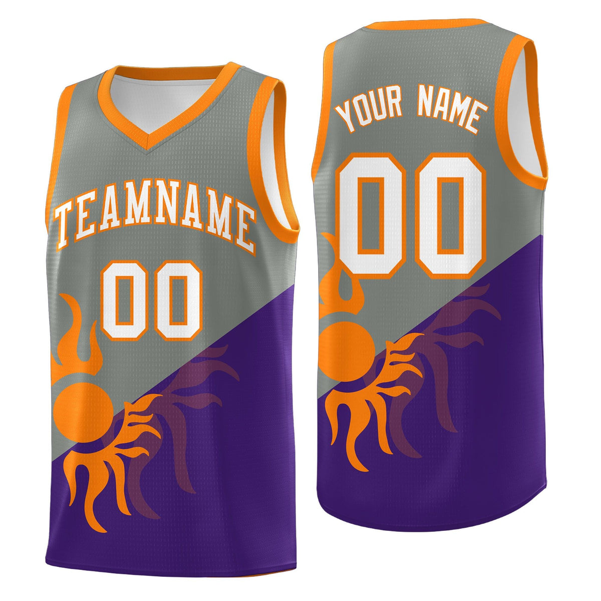 Custom Youth Basketball Jerseys - Gray Purple Sunburst Design Two Tone Uniforms