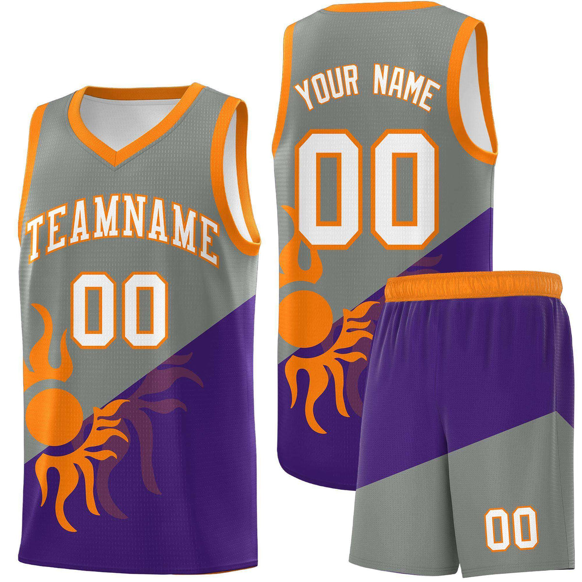 Custom Youth Basketball Jerseys - Gray Purple Sunburst Design Two Tone Uniforms