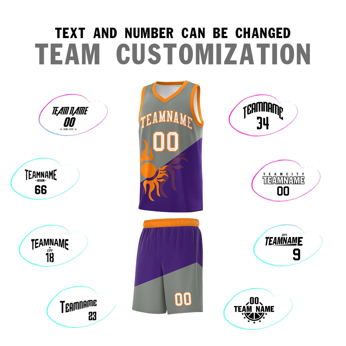 Custom Youth Basketball Jerseys - Gray Purple Sunburst Design Two Tone Uniforms