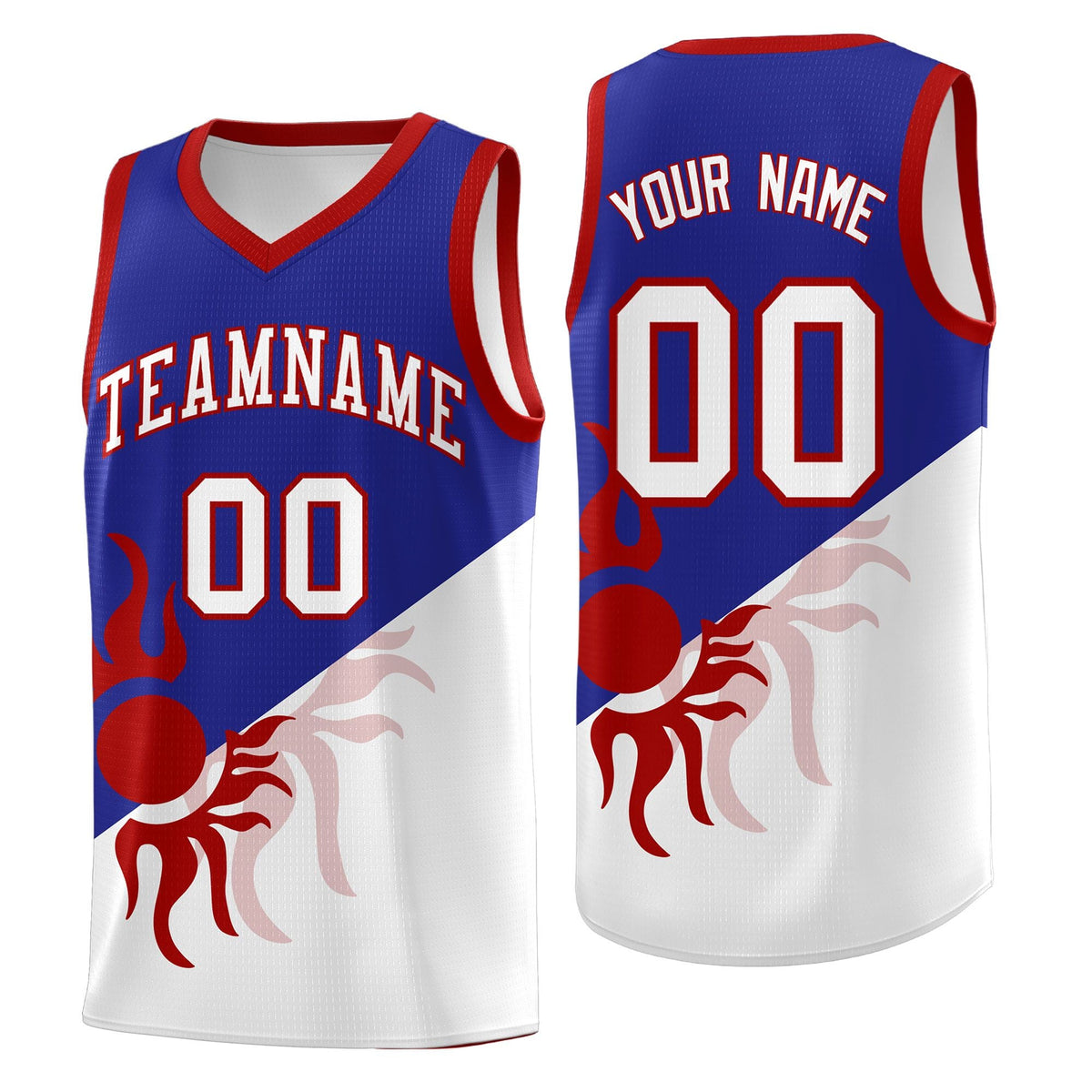 Custom Youth Basketball Jerseys - Royal White Radiant Sun Design Two Tone Uniforms