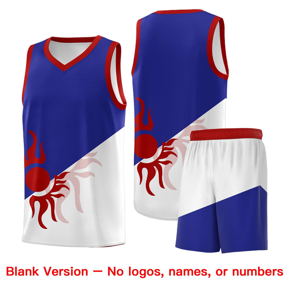 Custom Youth Basketball Jerseys - Royal White Radiant Sun Design Two Tone Uniforms