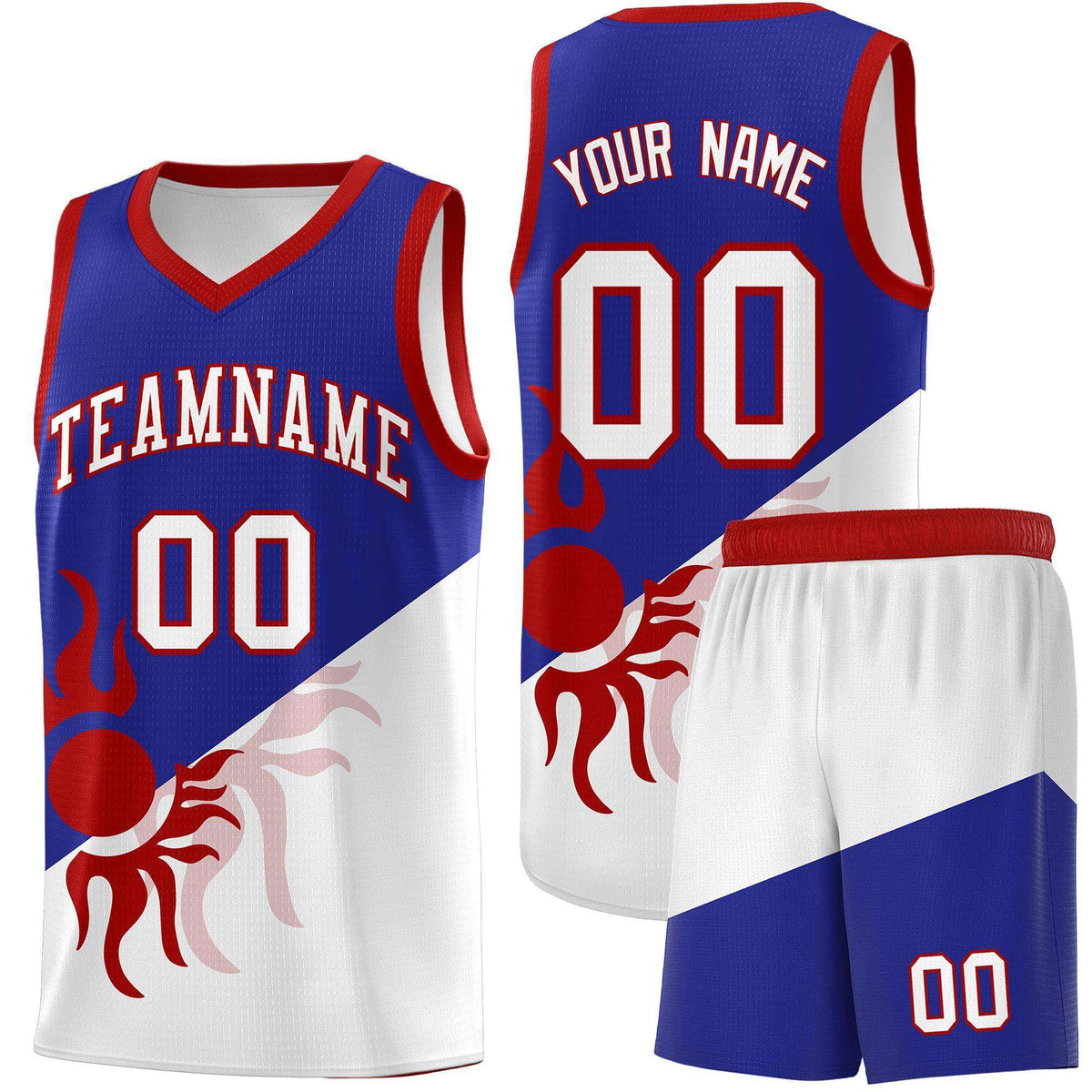 Custom Youth Basketball Jerseys - Royal White Radiant Sun Design Two Tone Uniforms