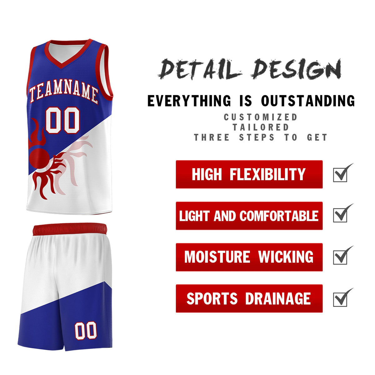 Custom Youth Basketball Jerseys - Royal White Radiant Sun Design Two Tone Uniforms