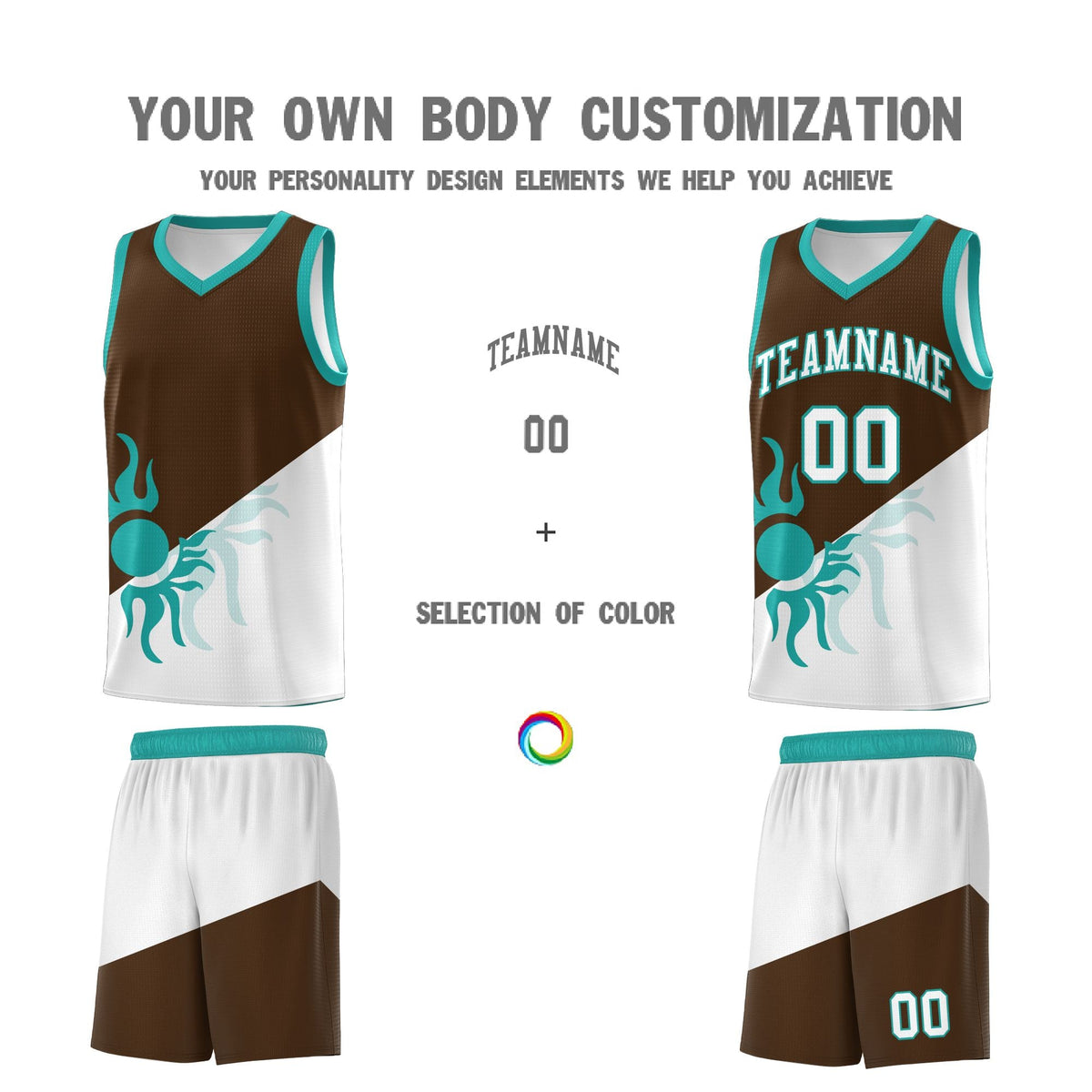 Custom Youth Basketball Jerseys - Brown White Radiant Sun Design Two Tone Uniforms