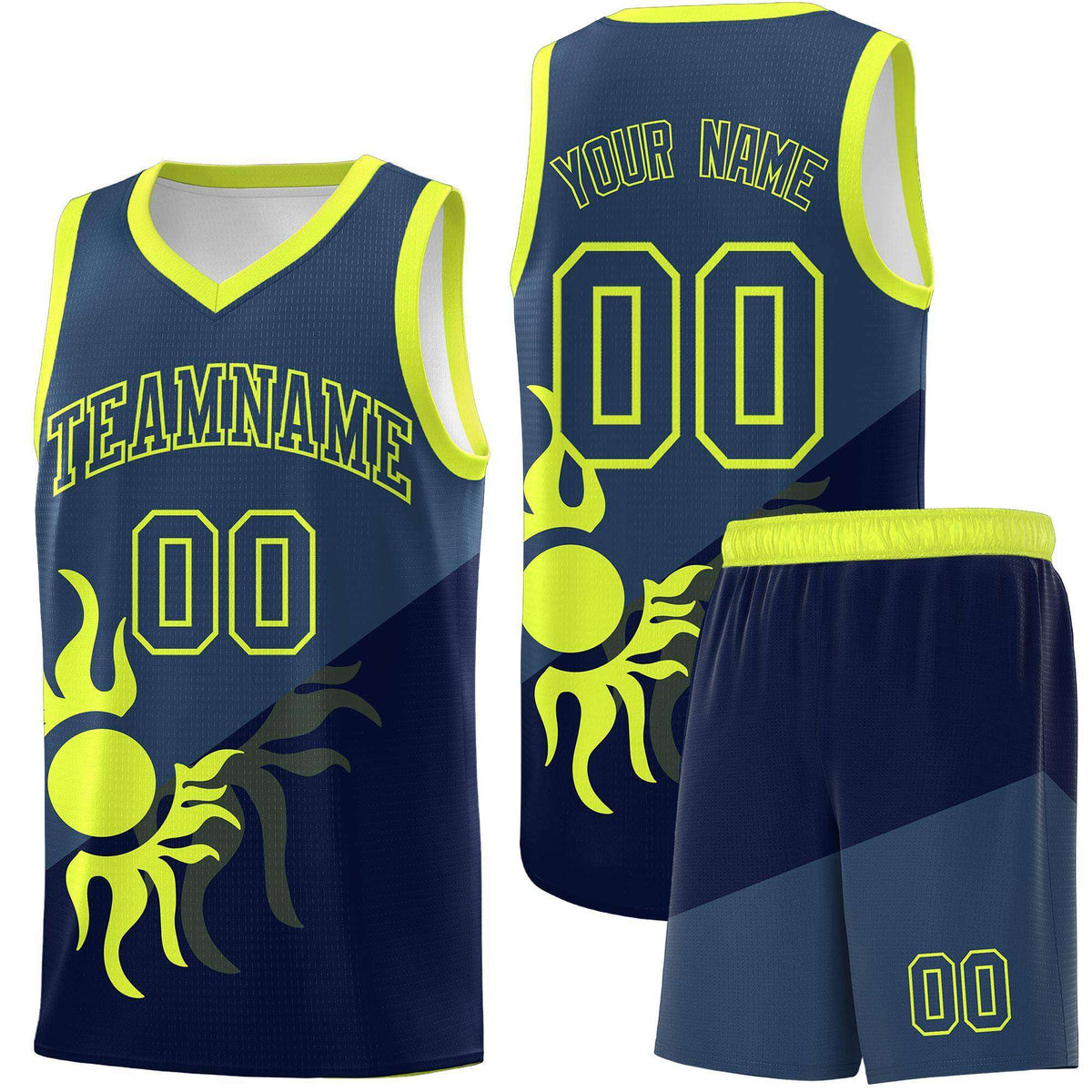 Custom Youth Basketball Jerseys - Navy Midnight Blue Sunburst Design Two Tone Uniforms