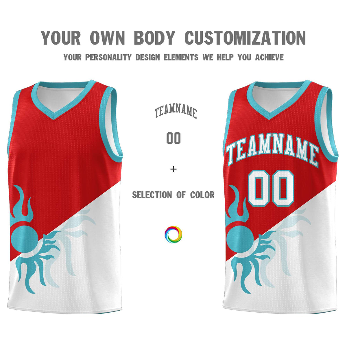 Custom Youth Basketball Jerseys - Red White Radiant Sun Design Two Tone Uniforms