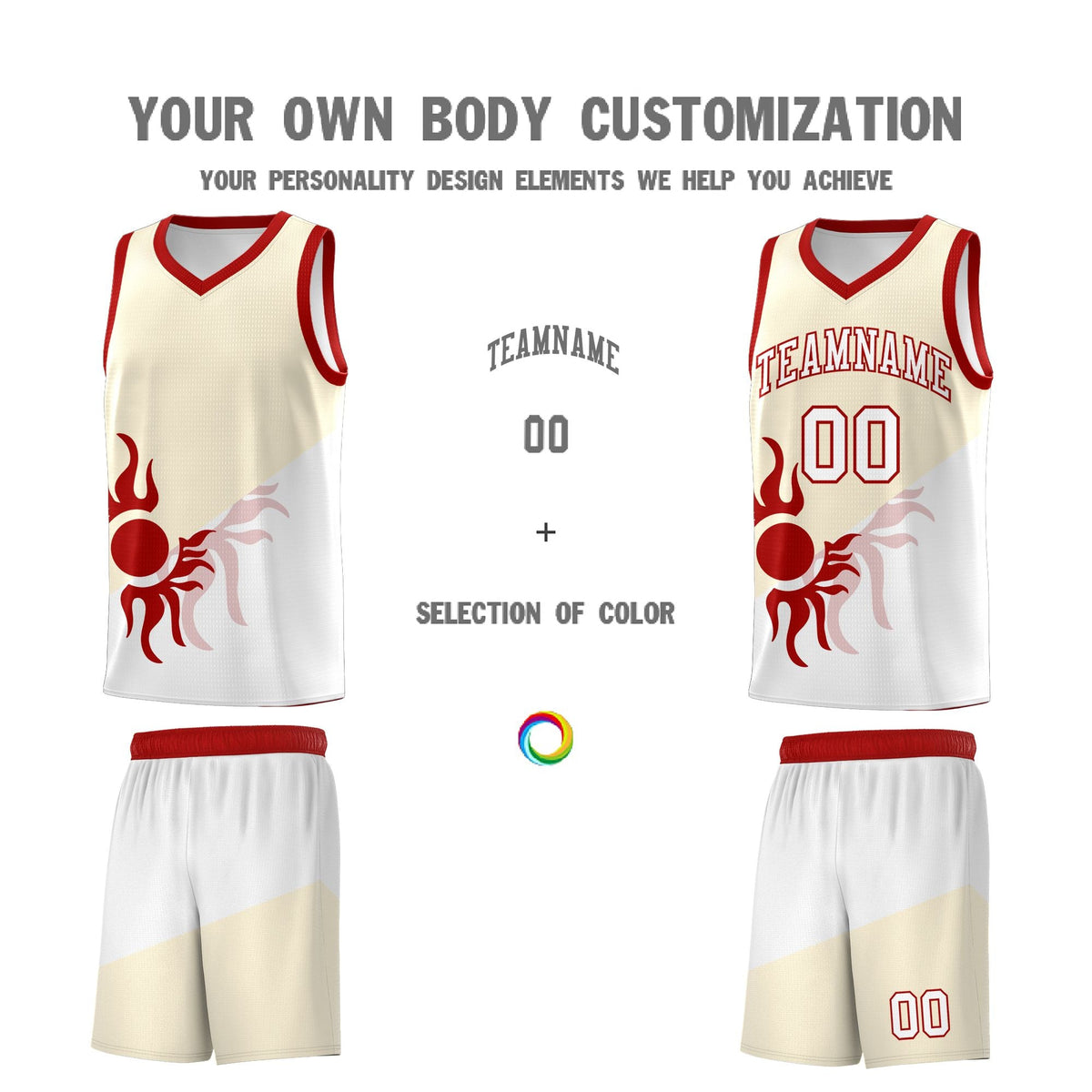Custom Youth Basketball Jerseys - Cream White Radiant Sun Design Two Tone Uniforms