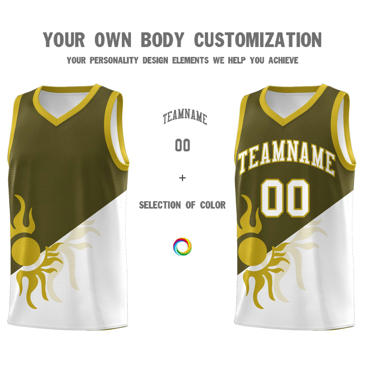 Custom Youth Basketball Jerseys - Olive White Sunburst Design Two Tone Uniforms