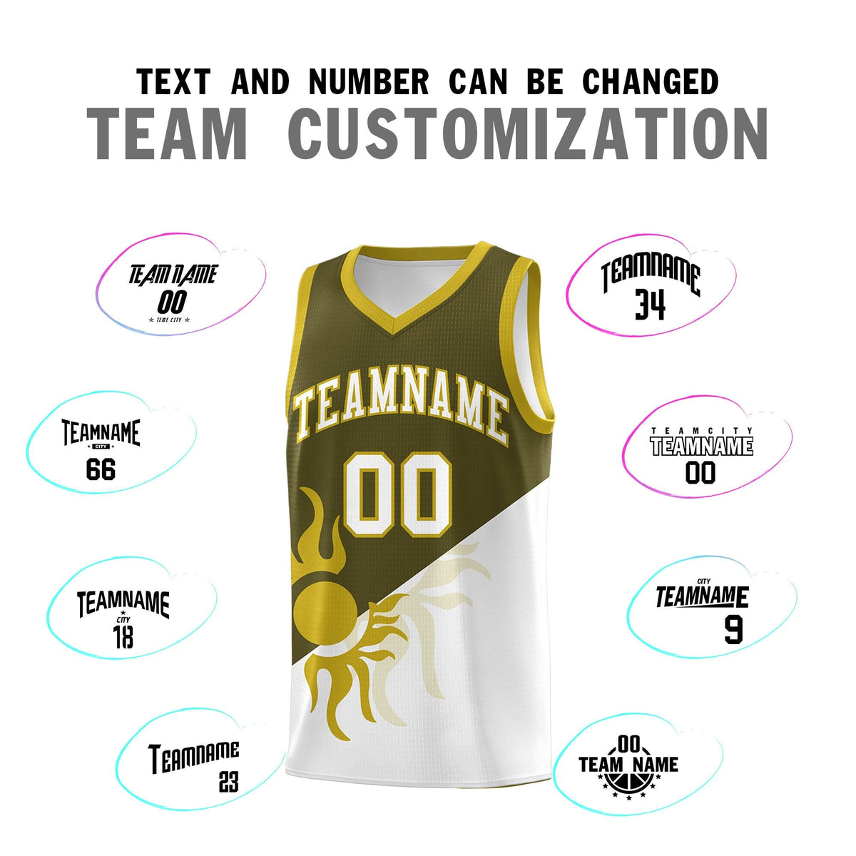 Custom Youth Basketball Jerseys - Olive White Sunburst Design Two Tone Uniforms
