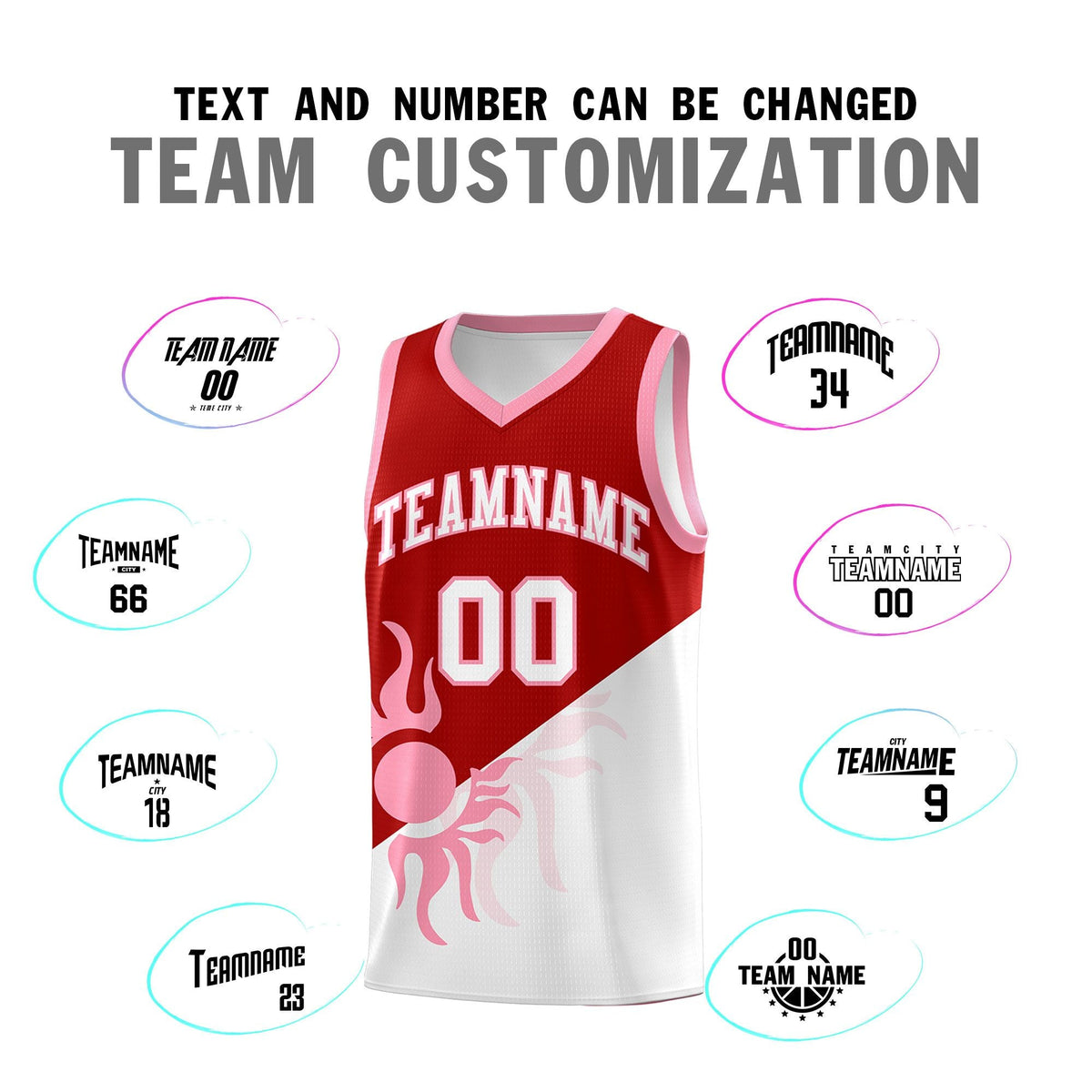 Custom Youth Basketball Jerseys - Red White Sunburst Design Two Tone Uniforms