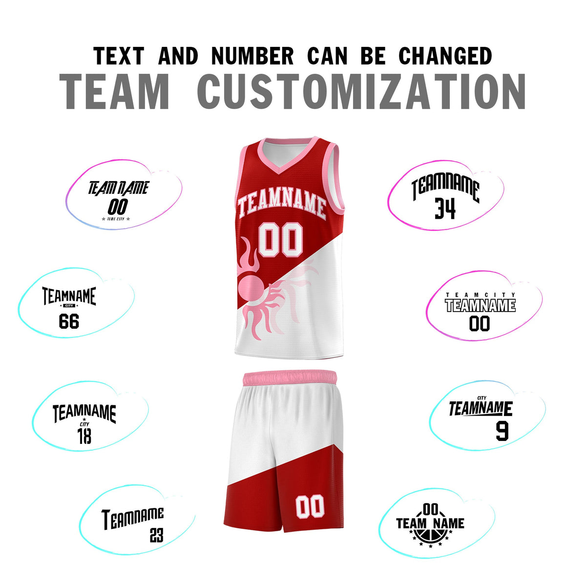 Custom Youth Basketball Jerseys - Red White Sunburst Design Two Tone Uniforms