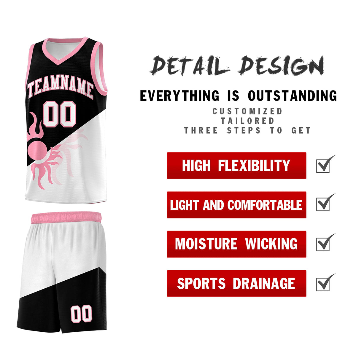 Custom Youth Basketball Jerseys - Black White Sunburst Design Two Tone Uniforms
