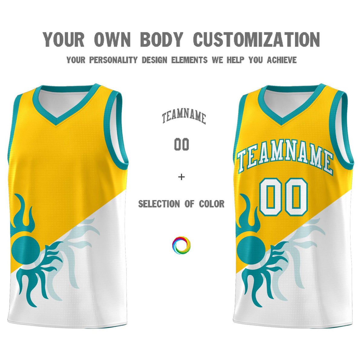 Custom Youth Basketball Jerseys - Yellow White Sunburst Design Two Tone Uniforms