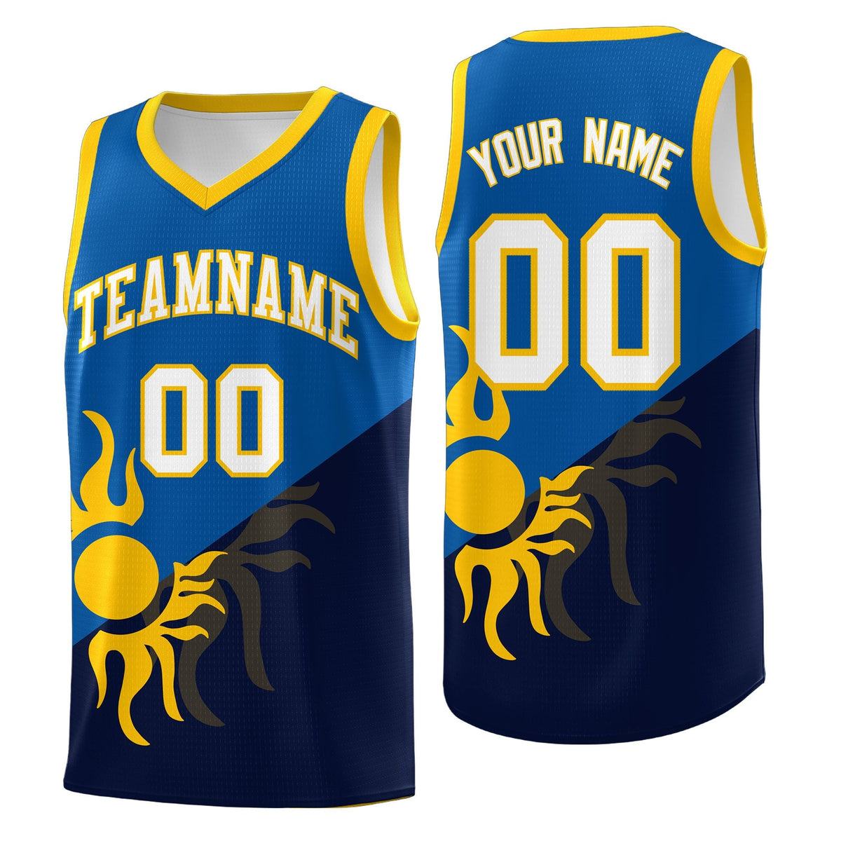 Custom Youth Basketball Jerseys - Royal Navy Sunburst Design Two Tone Uniforms
