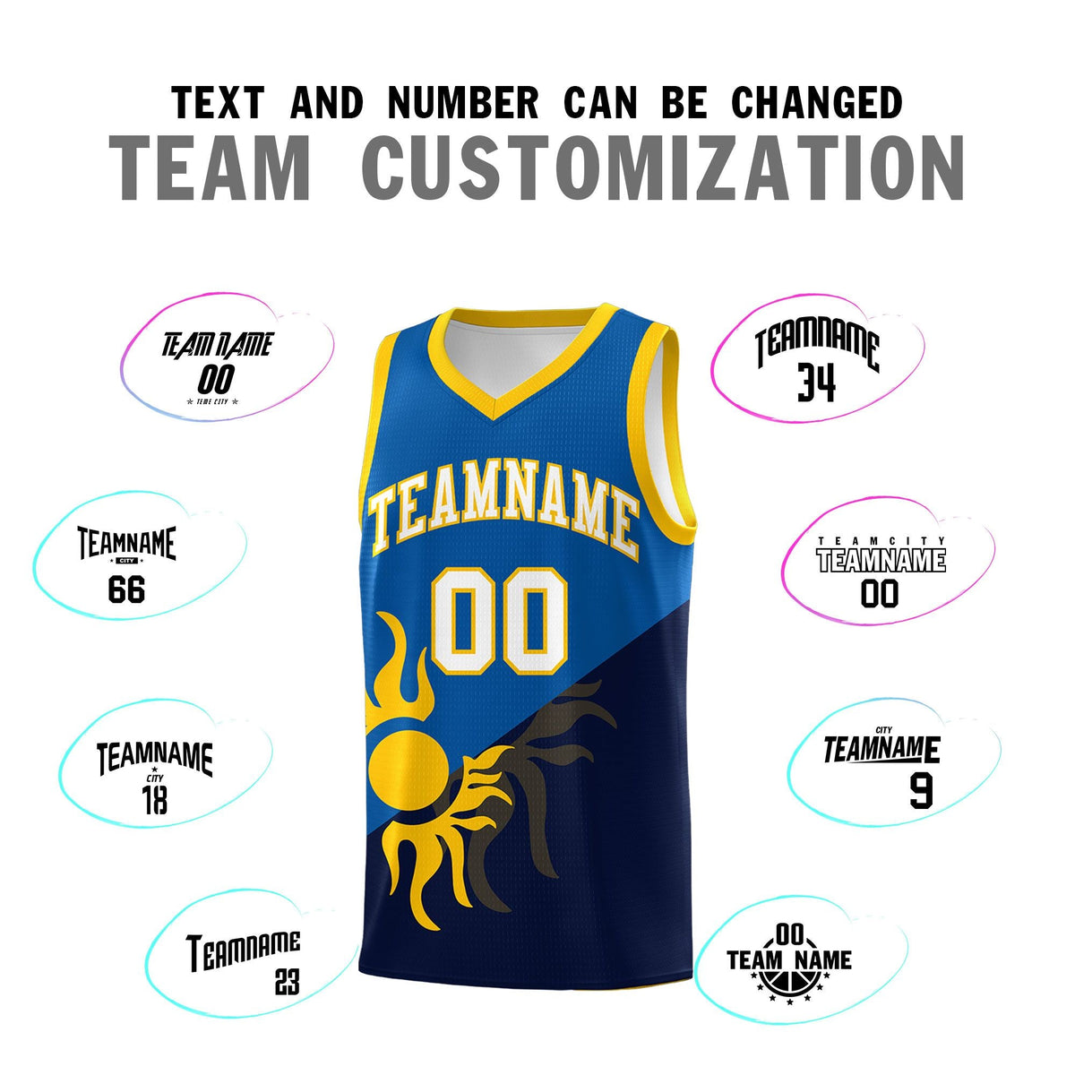 Custom Youth Basketball Jerseys - Royal Navy Sunburst Design Two Tone Uniforms