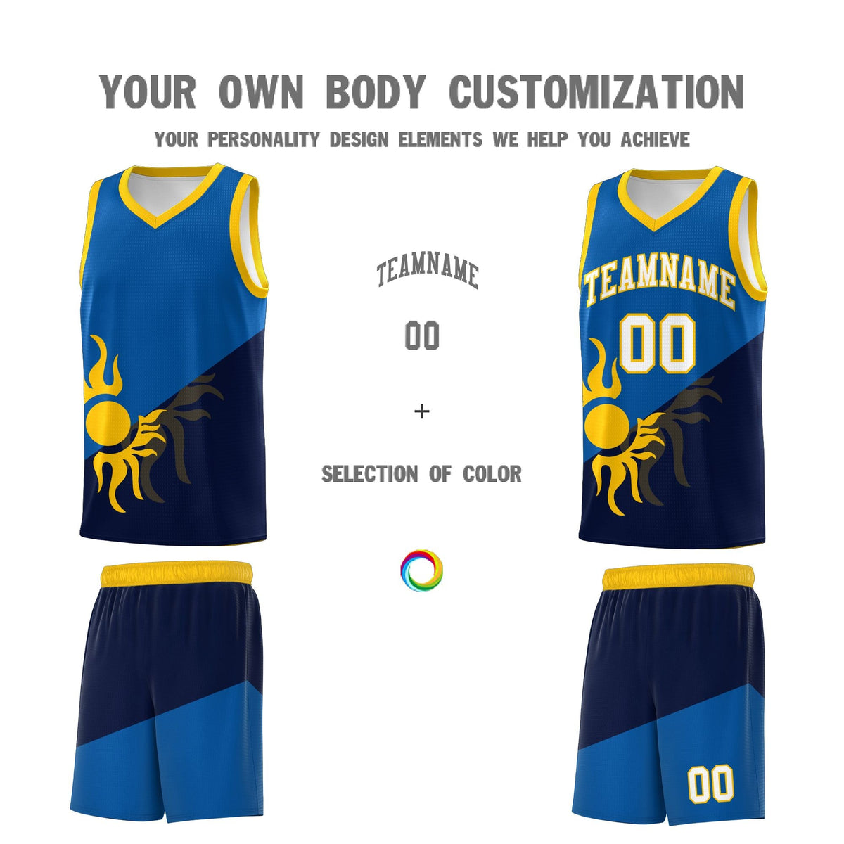 Custom Youth Basketball Jerseys - Royal Navy Sunburst Design Two Tone Uniforms
