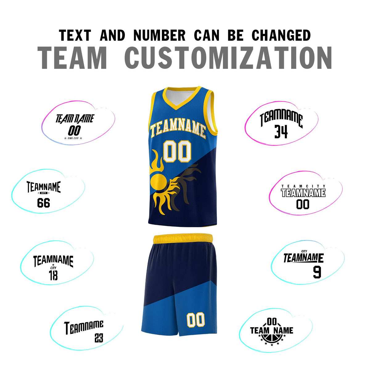 Custom Youth Basketball Jerseys - Royal Navy Sunburst Design Two Tone Uniforms