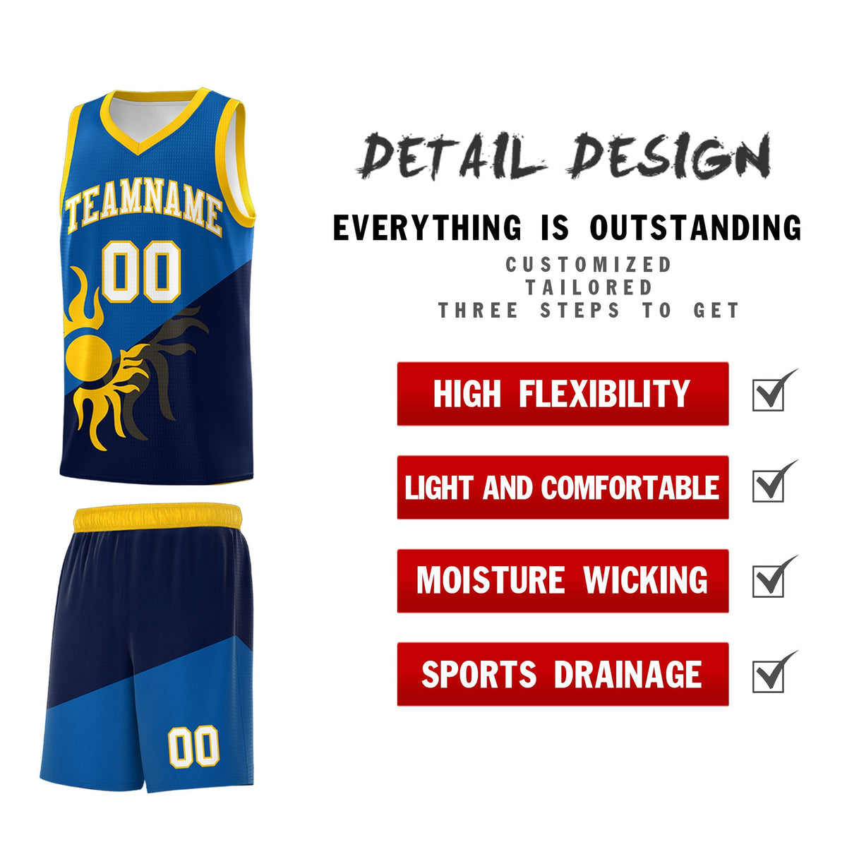 Custom Youth Basketball Jerseys - Royal Navy Sunburst Design Two Tone Uniforms