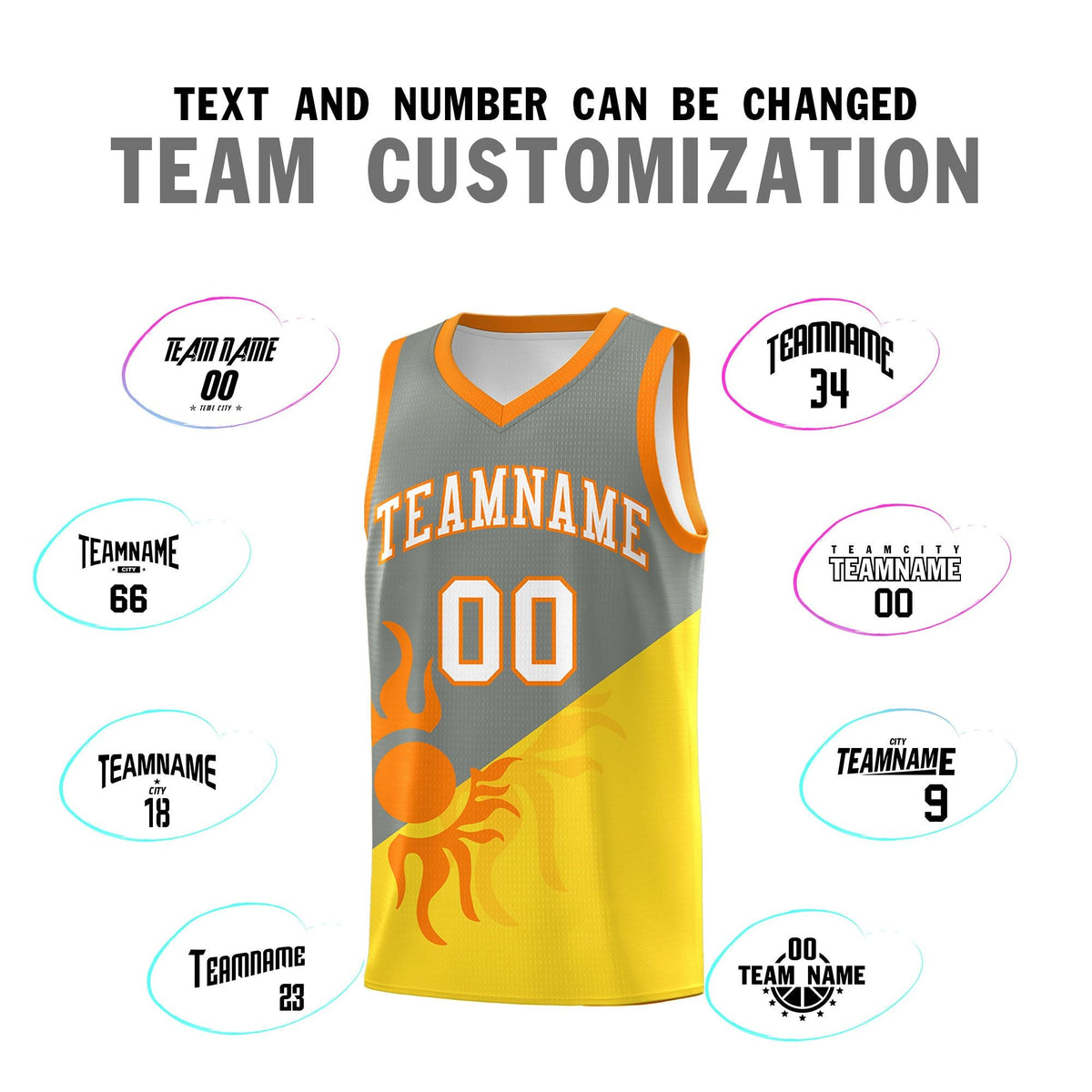 Custom Youth Basketball Jerseys - Gray Gold Radiant Sun Design Two Tone Uniforms