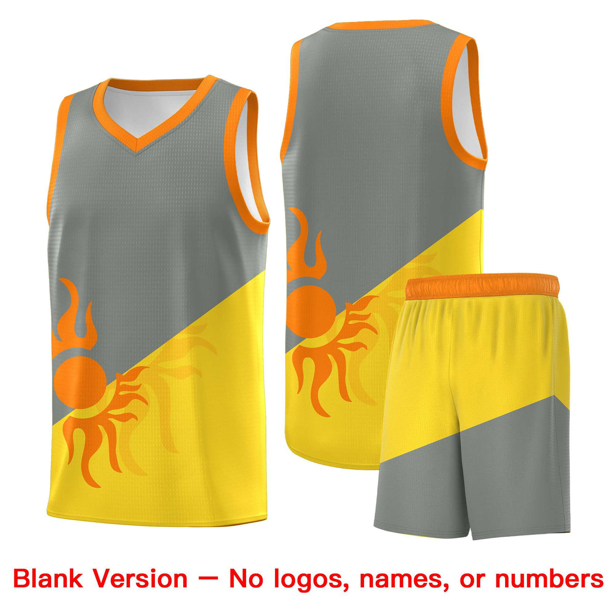 Custom Youth Basketball Jerseys - Gray Gold Radiant Sun Design Two Tone Uniforms