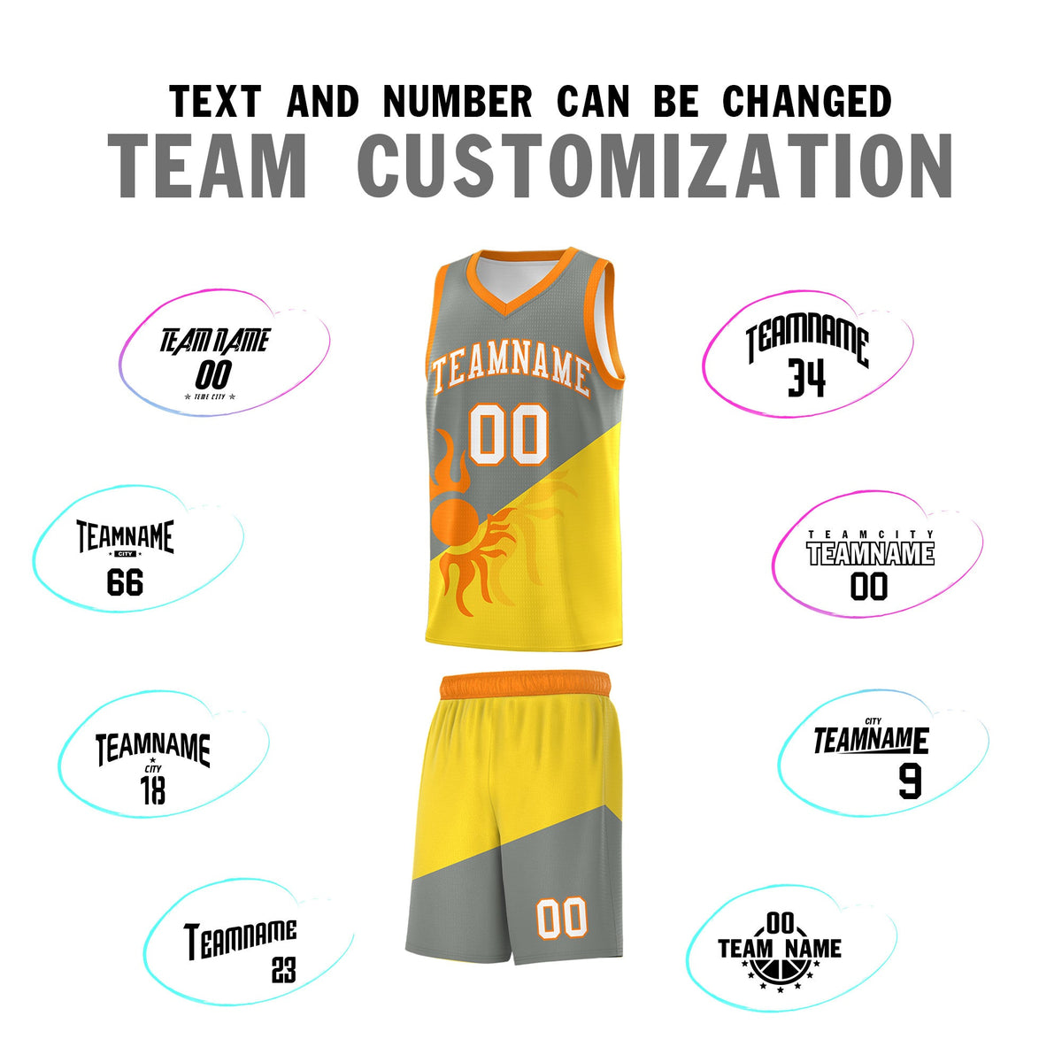 Custom Youth Basketball Jerseys - Gray Gold Radiant Sun Design Two Tone Uniforms