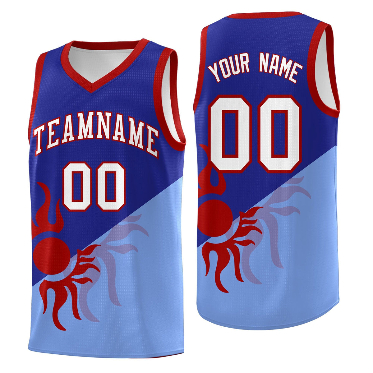Custom Youth Basketball Jerseys - Royal Light Blue Sunburst Design Two Tone Uniforms