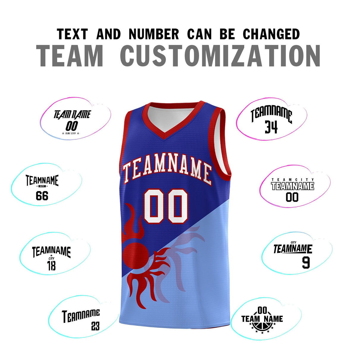 Custom Youth Basketball Jerseys - Royal Light Blue Sunburst Design Two Tone Uniforms