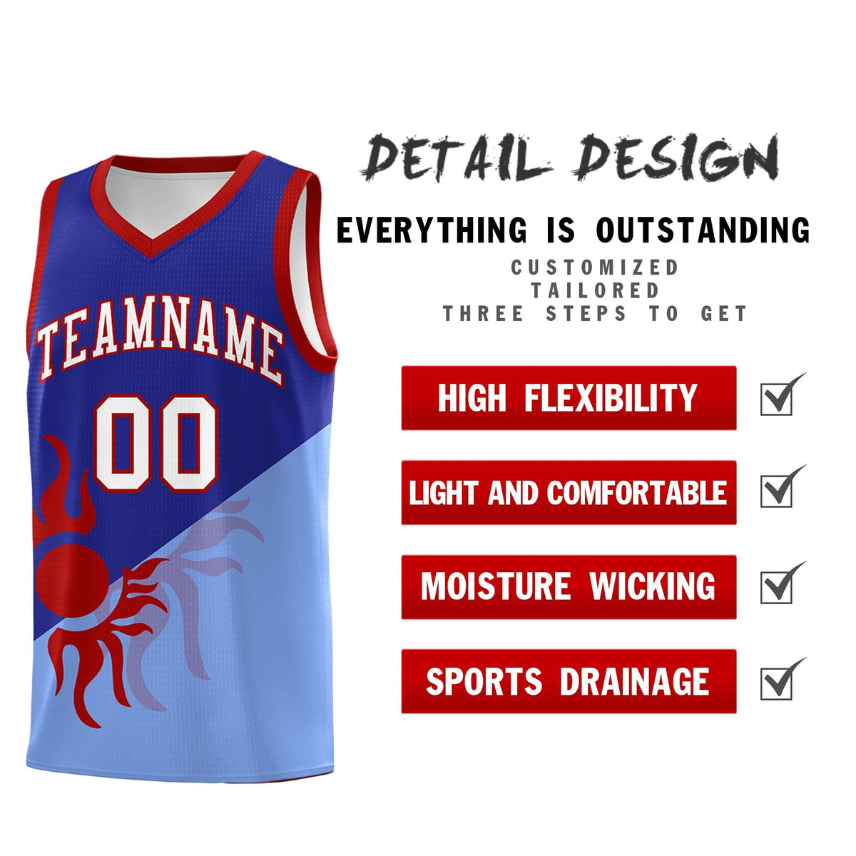 Custom Youth Basketball Jerseys - Royal Light Blue Sunburst Design Two Tone Uniforms