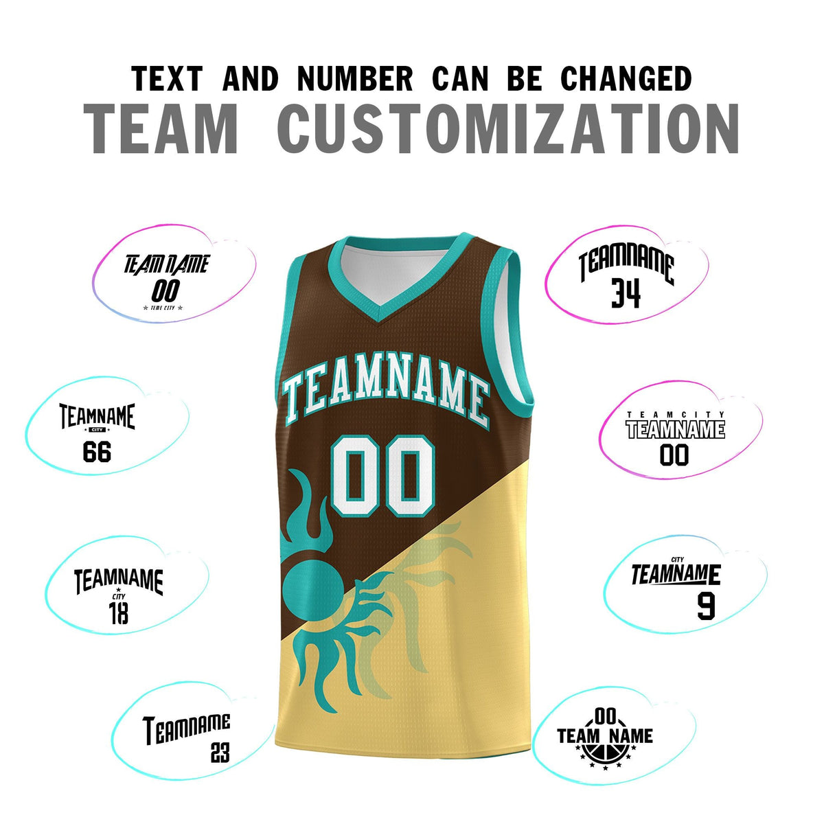 Custom Youth Basketball Jerseys - Brown Khaki Sunburst Design Two Tone Uniforms