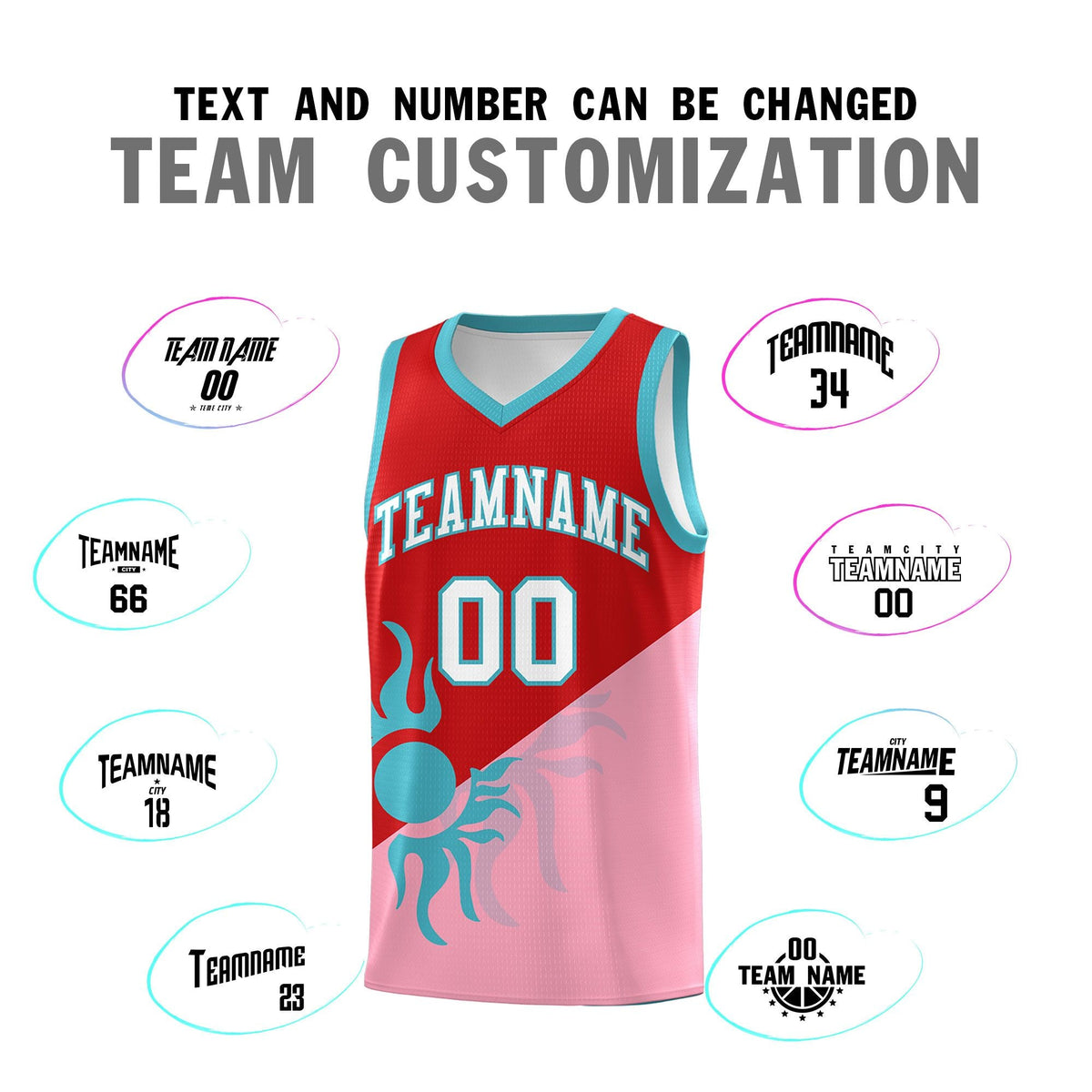 Custom Youth Basketball Jerseys - Red Light Pink Sunburst Design Two Tone Uniforms
