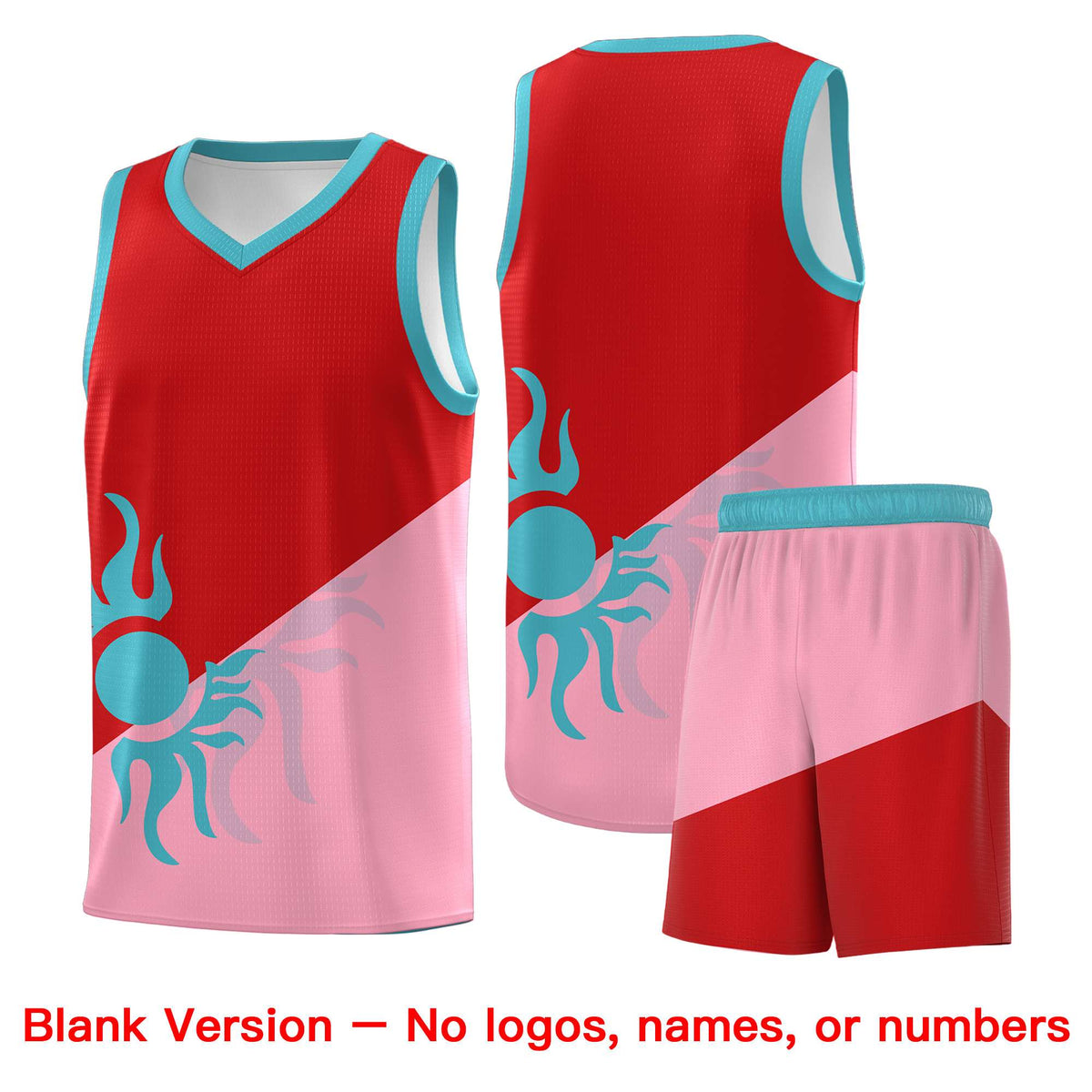 Custom Youth Basketball Jerseys - Red Light Pink Sunburst Design Two Tone Uniforms