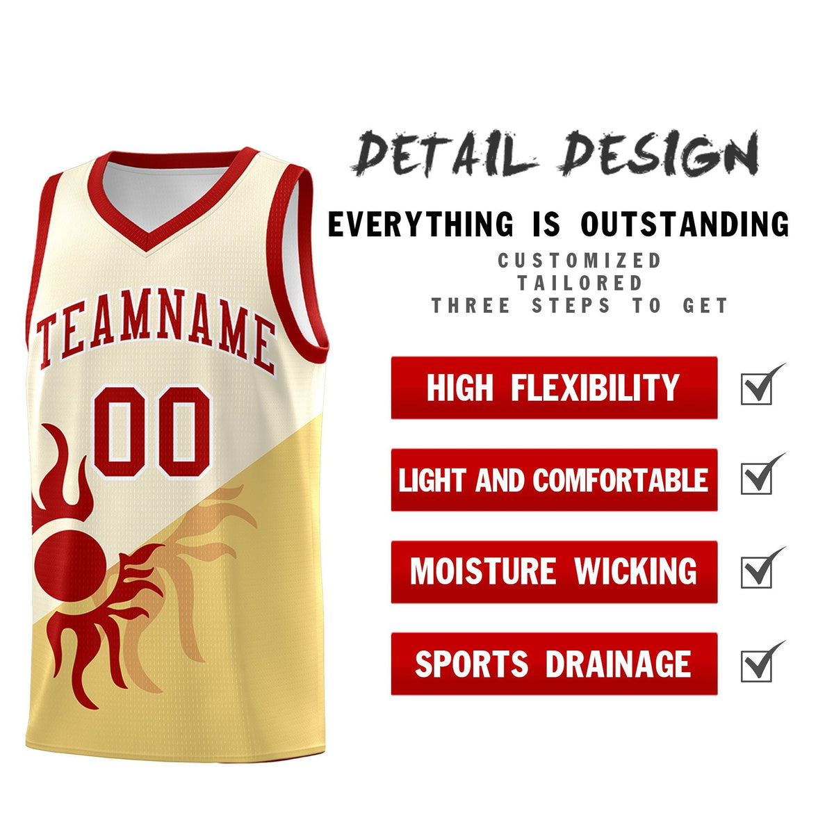 Custom Youth Basketball Jerseys - Cream Khaki Sunburst Design Two Tone Uniforms