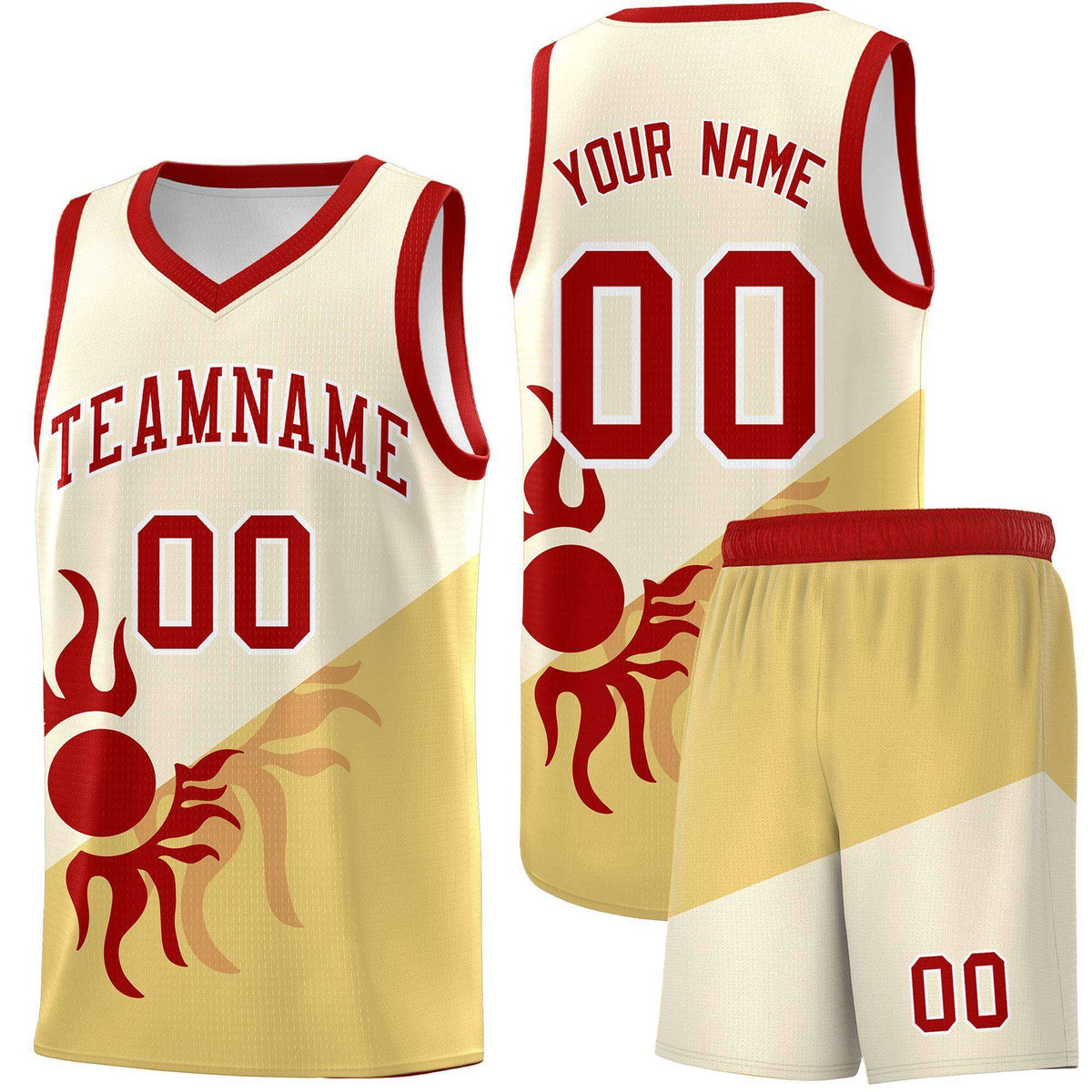 Custom Youth Basketball Jerseys - Cream Khaki Sunburst Design Two Tone Uniforms