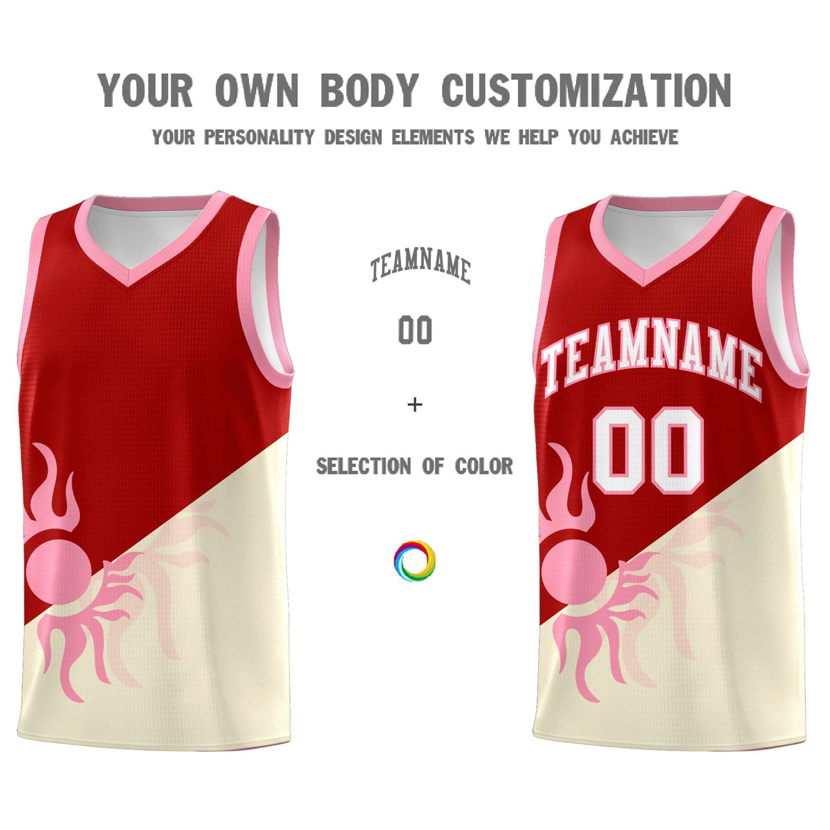 Custom Youth Basketball Jerseys - Red Light Khaki  Radiant Sun Design Two Tone Uniforms