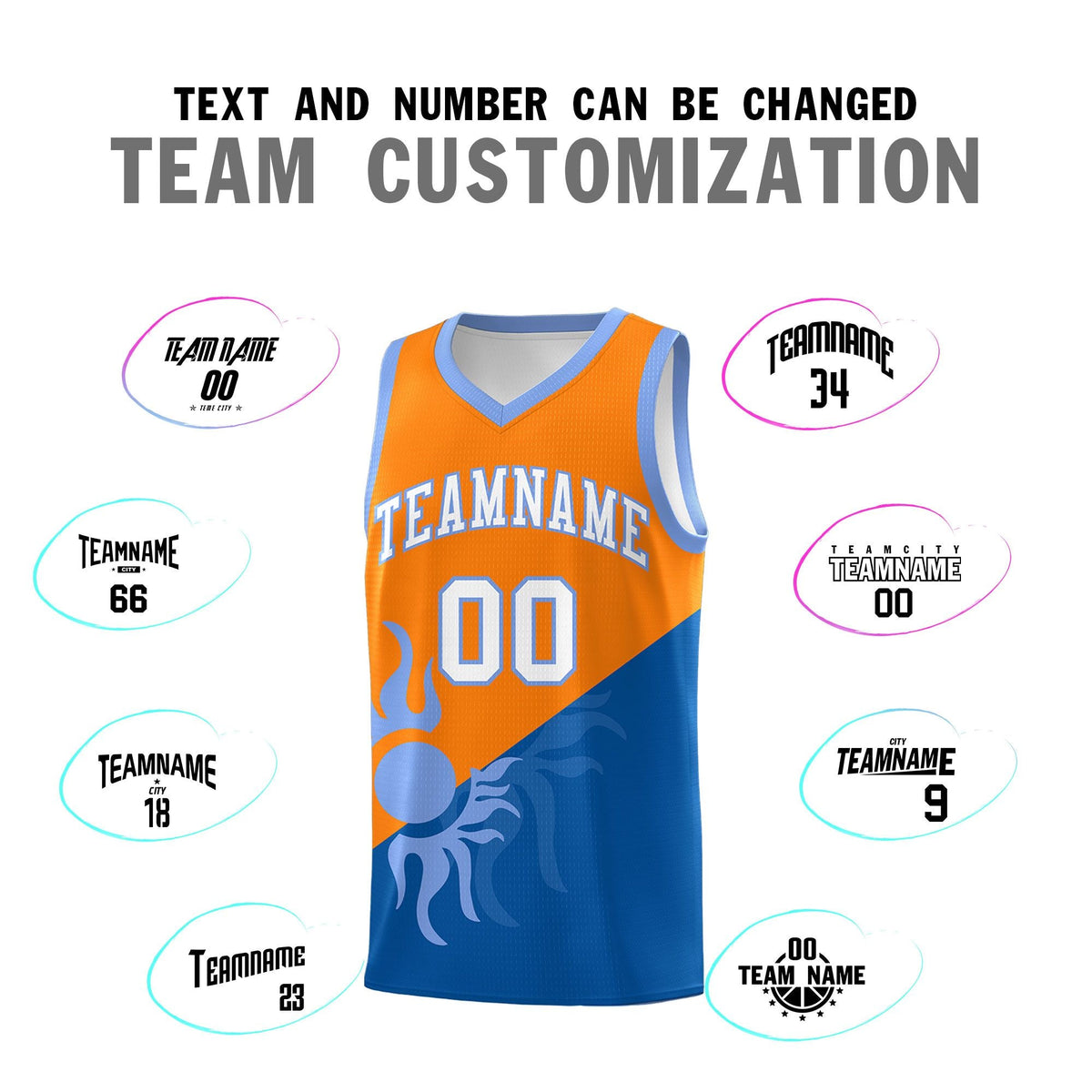 Custom Youth Basketball Jerseys - Royal Orange Sunburst Design Two Tone Uniforms