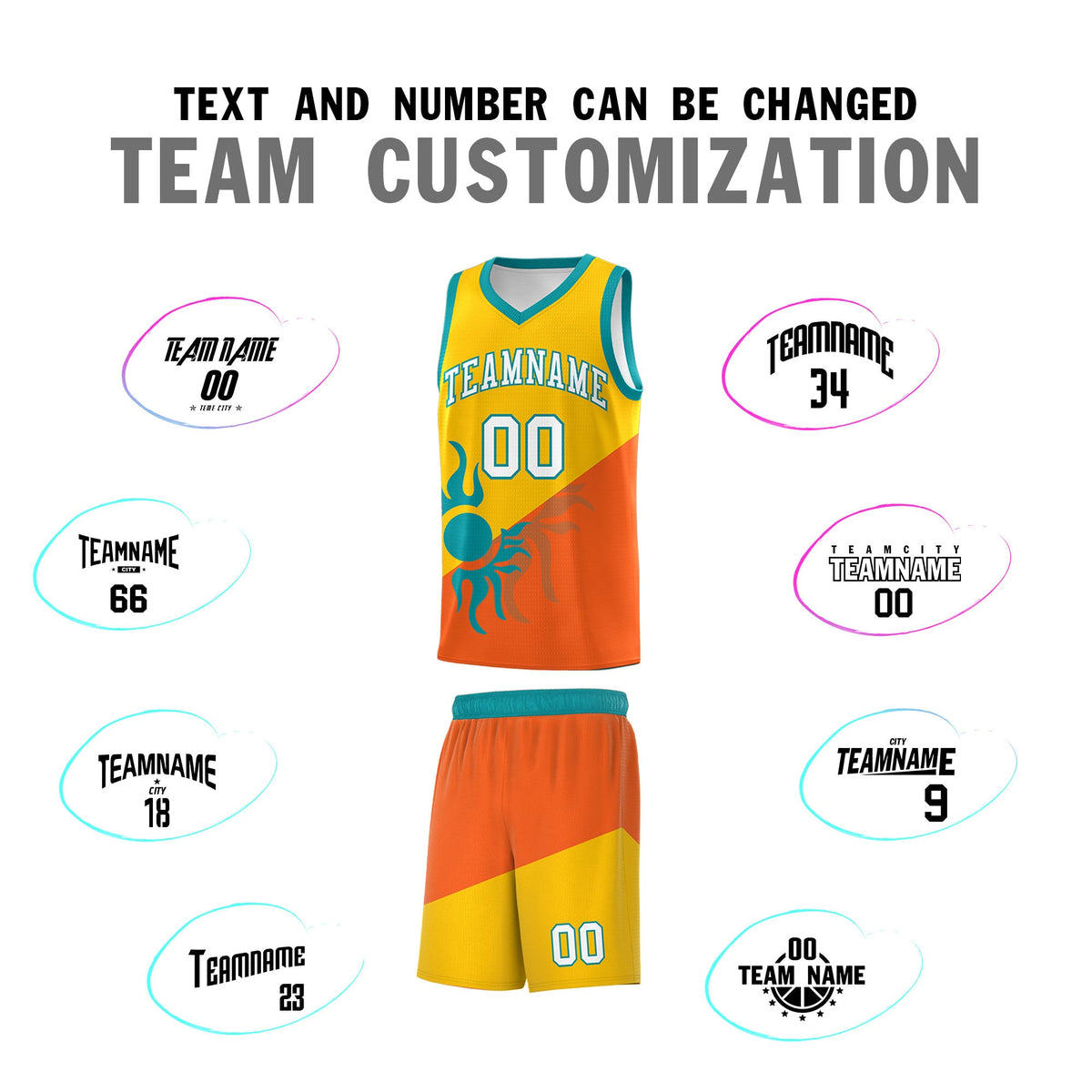 Custom Youth Basketball Jerseys - Yellow Orange Radiant Sun Design Two Tone Uniforms