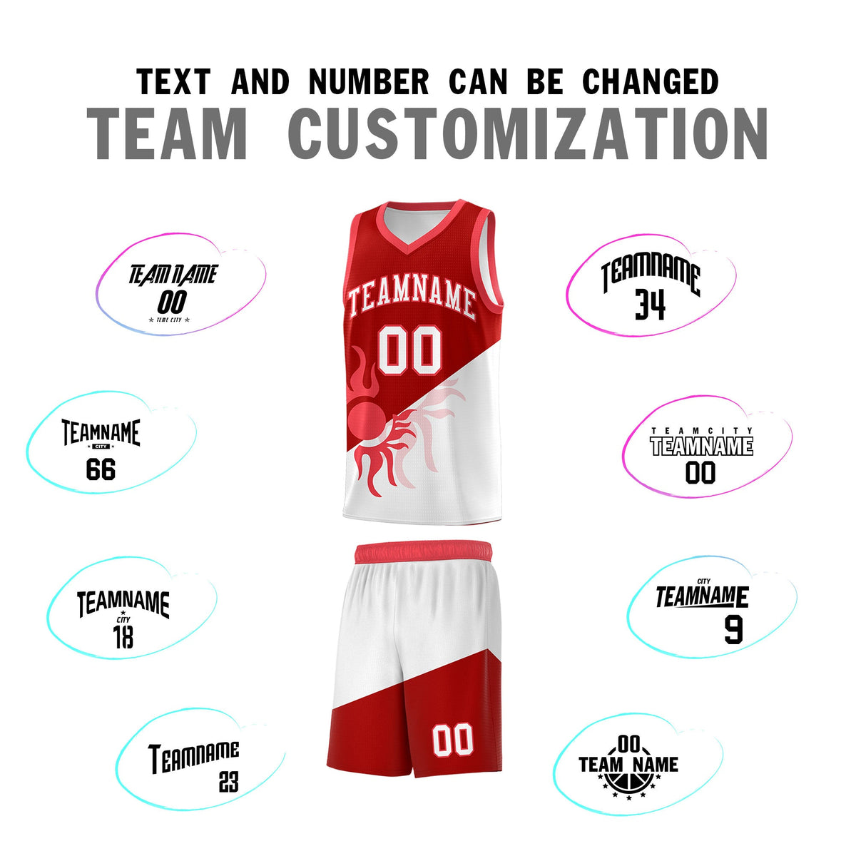 Custom Youth Basketball Jerseys - Red White Sunburst Design Two Tone Uniforms
