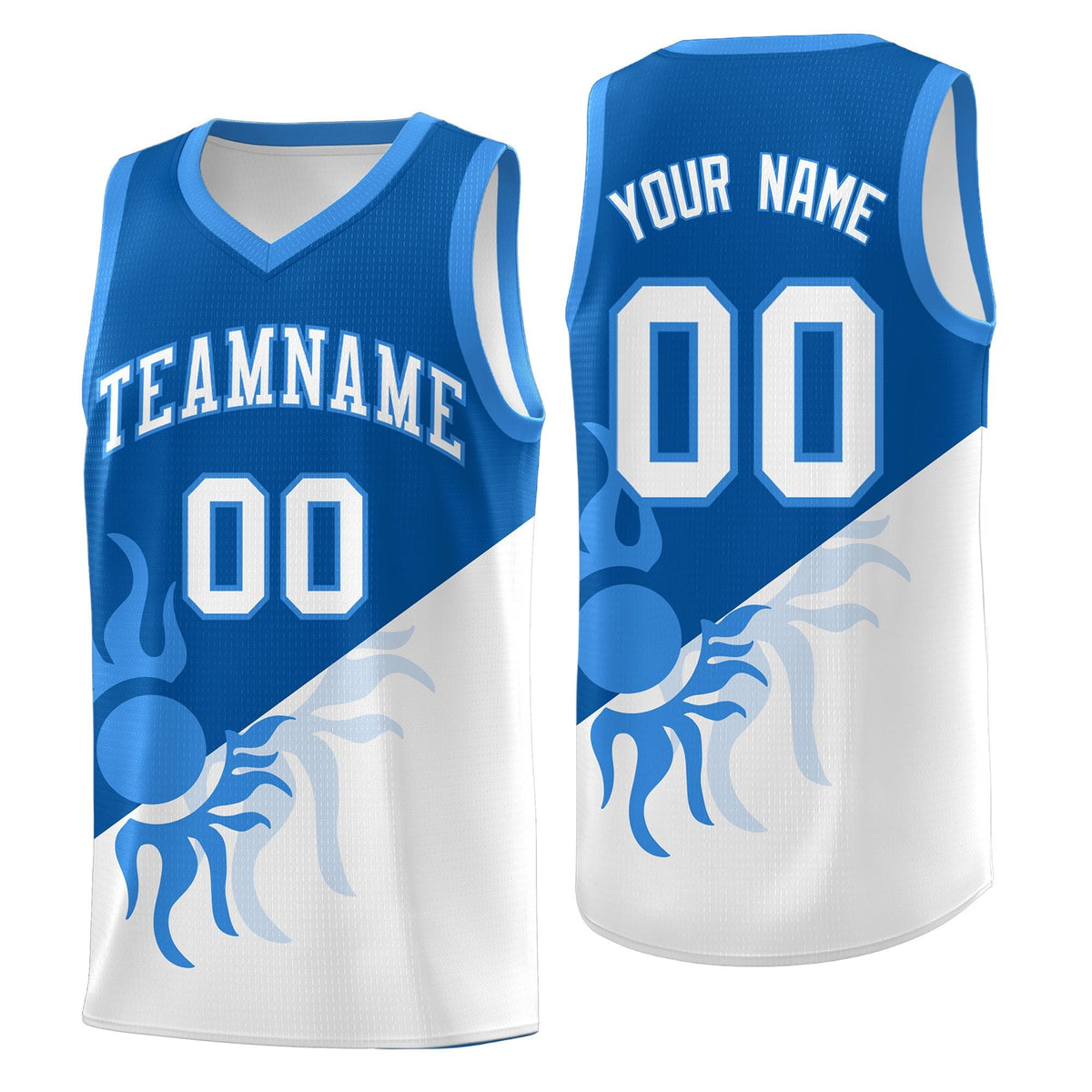Custom Youth Basketball Jerseys - Royal White Radiant Sun Design Two Tone Uniforms