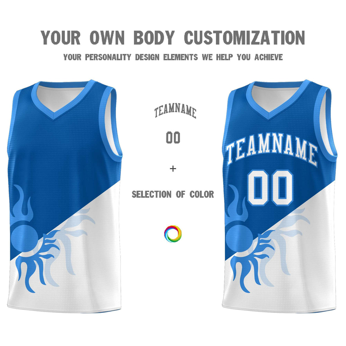 Custom Youth Basketball Jerseys - Royal White Radiant Sun Design Two Tone Uniforms