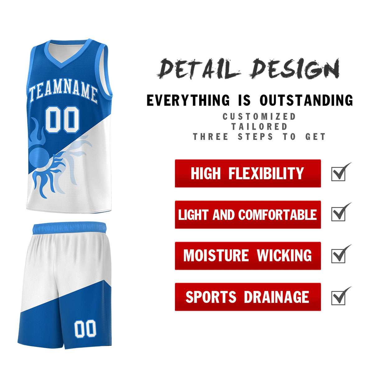 Custom Youth Basketball Jerseys - Royal White Radiant Sun Design Two Tone Uniforms