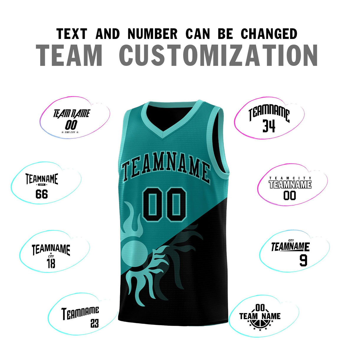 Custom Youth Basketball Jerseys - Teal Black Sunburst Design Two Tone Uniforms