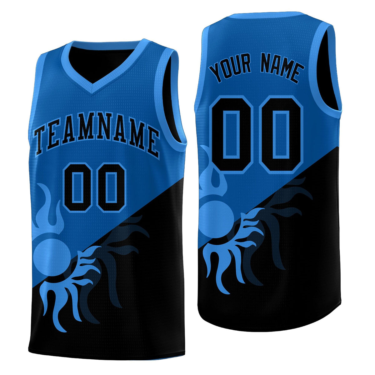 Custom Youth Basketball Jerseys - Royal Black Radiant Sun Design Two Tone Uniforms