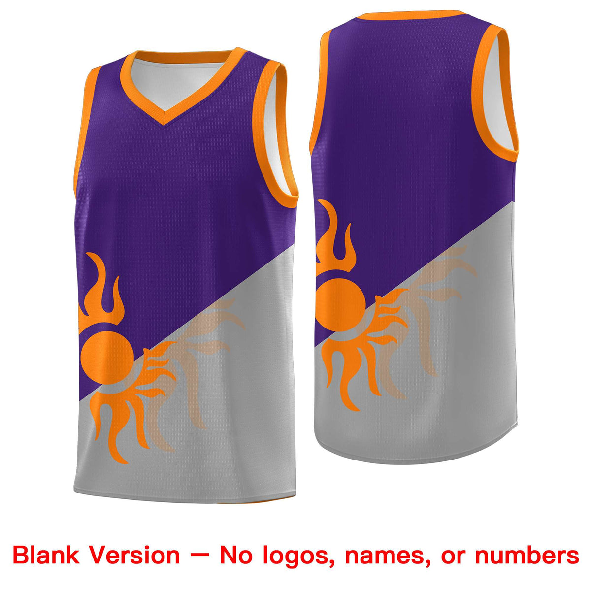 Custom Youth Basketball Jerseys - Purple Gray Sunburst Design Two Tone Uniforms