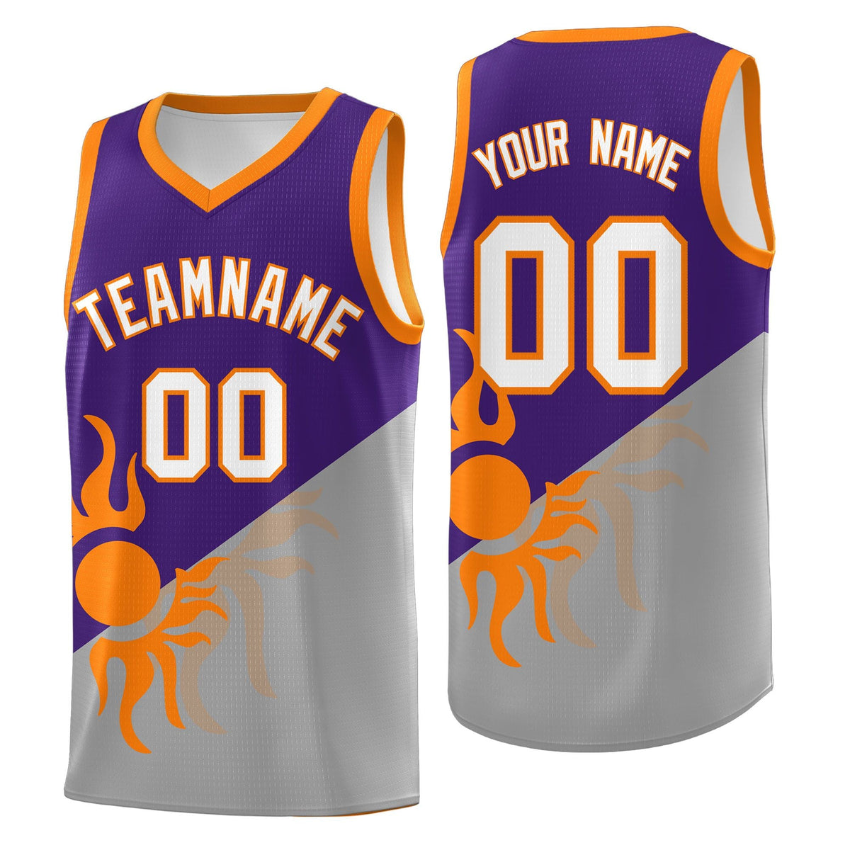 Custom Youth Basketball Jerseys - Purple Gray Sunburst Design Two Tone Uniforms