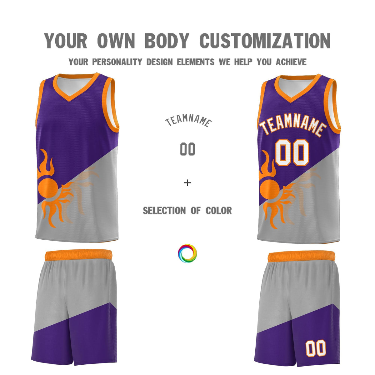Custom Youth Basketball Jerseys - Purple Gray Sunburst Design Two Tone Uniforms