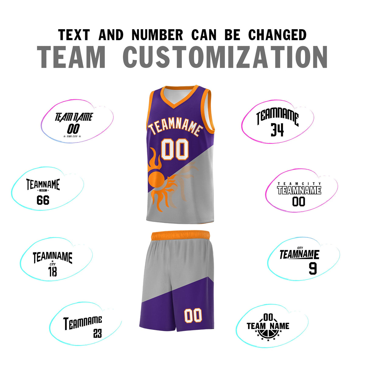 Custom Youth Basketball Jerseys - Purple Gray Sunburst Design Two Tone Uniforms