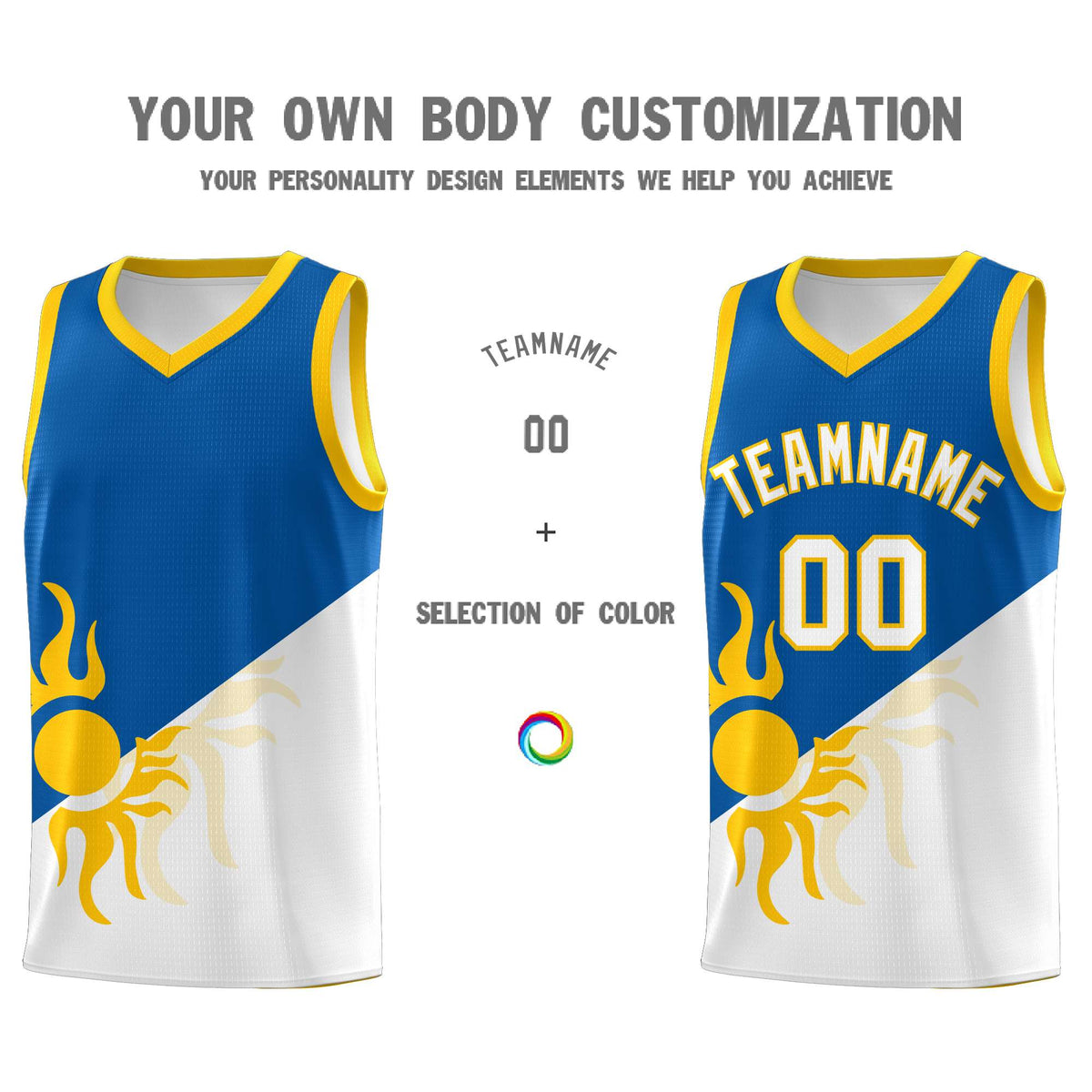 Custom Youth Basketball Jerseys - Royal White Radiant Sun Design Two Tone Uniforms